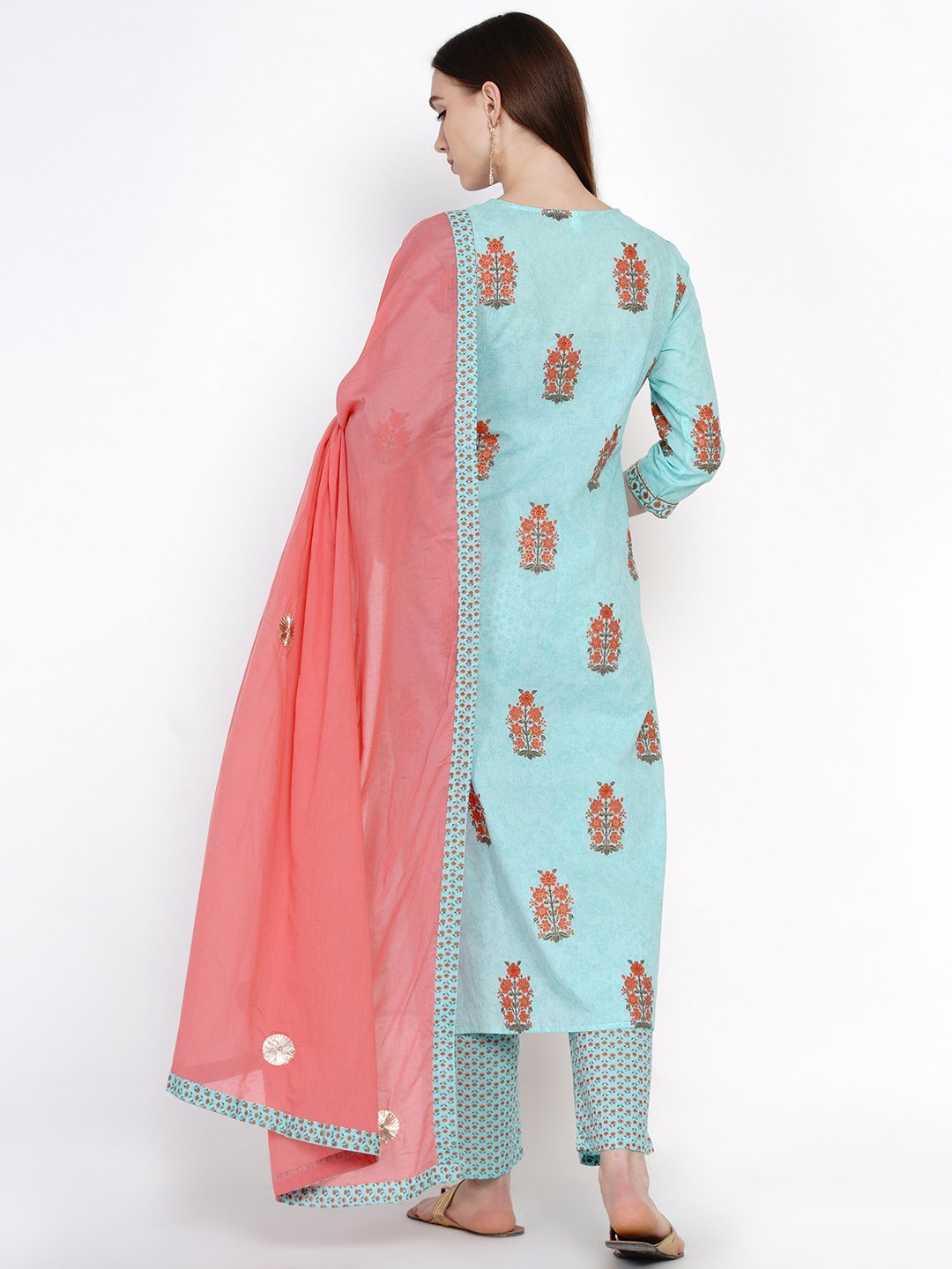 handblock-printed-kurta-dupatta-set-10103002BL, Women Indian Ethnic Clothing, Cotton Kurta Set Dupatta