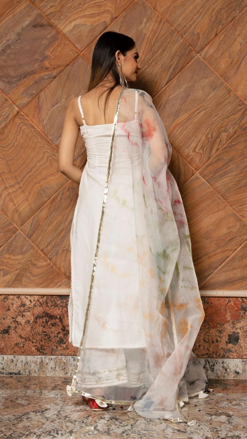 holi-white-suit-set-11403157WH, Women Indian Ethnic Clothing, Cotton Kurta Set Dupatta