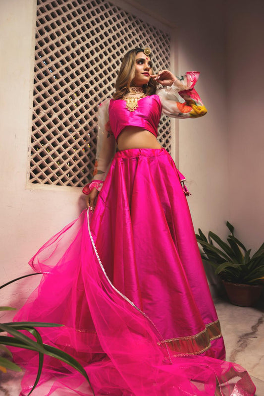 hot-pink-taffeta-lehenga-11423139PK, Women Indian Ethnic Clothing, Silk Lehenga Choli