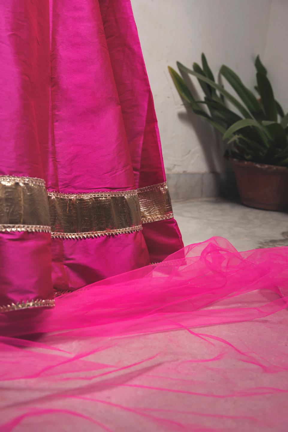 hot-pink-taffeta-lehenga-11423139PK, Women Indian Ethnic Clothing, Silk Lehenga Choli