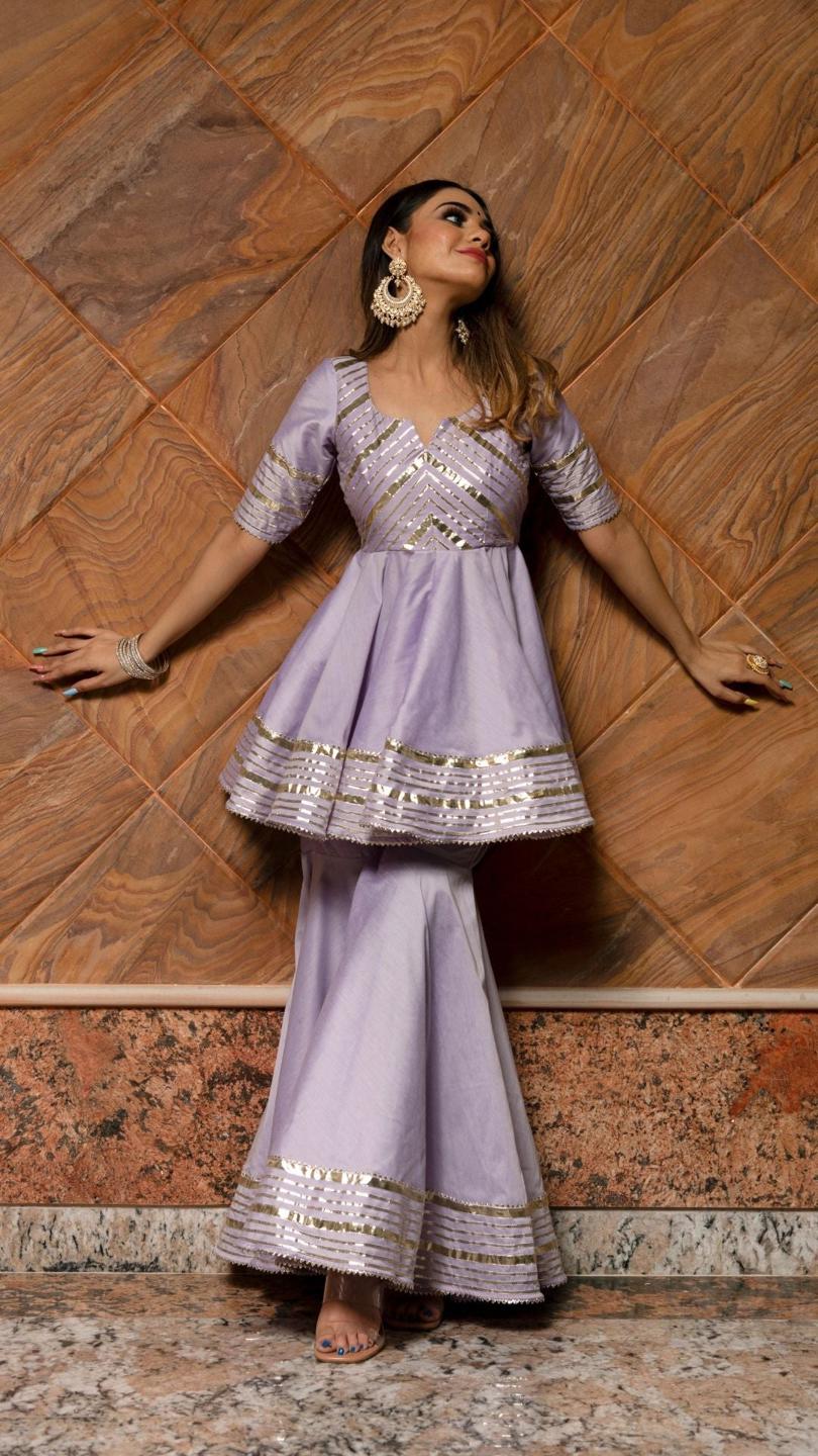 ibadat-lilac-sharara-set-11403163PR, Women Indian Ethnic Clothing, Cotton Silk Kurta Set Dupatta