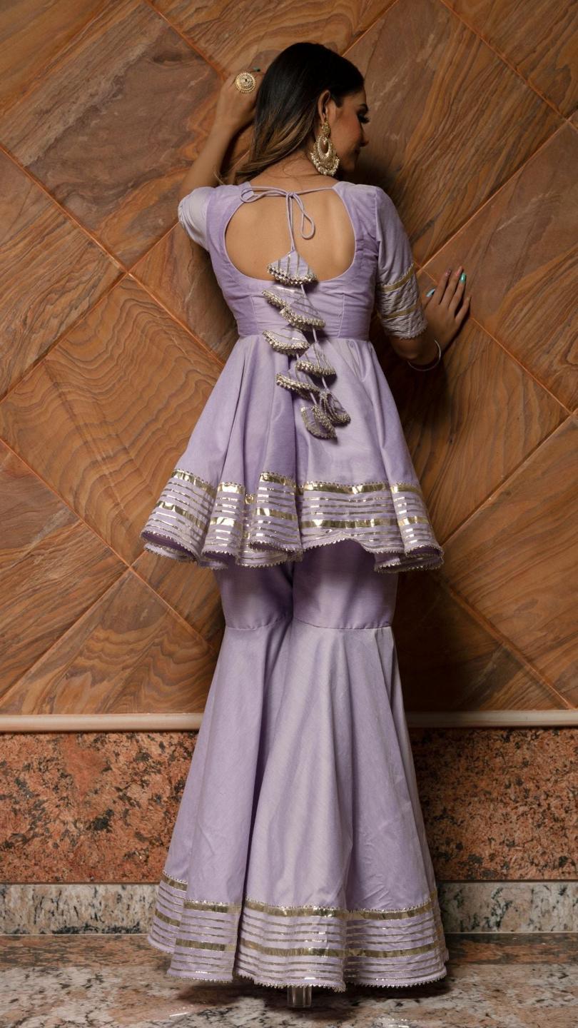 ibadat-lilac-sharara-set-11403163PR, Women Indian Ethnic Clothing, Cotton Silk Kurta Set Dupatta