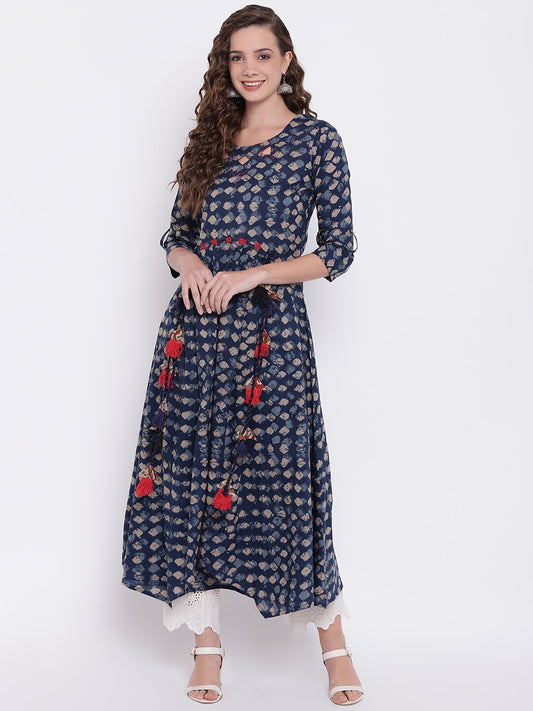 indigo-a-line-cotton-kurta-10001013BL, Women Indian Ethnic Clothing, Cotton Kurta