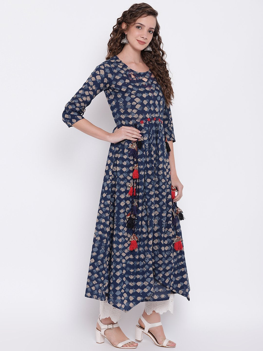 indigo-a-line-cotton-kurta-10001013BL, Women Indian Ethnic Clothing, Cotton Kurta