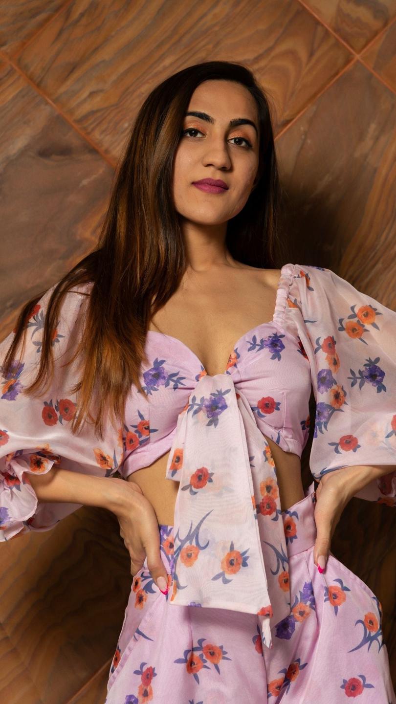 lavender-flower-organza-co-ord-set-11440170PR, Women Clothing, Cotton Matching Set