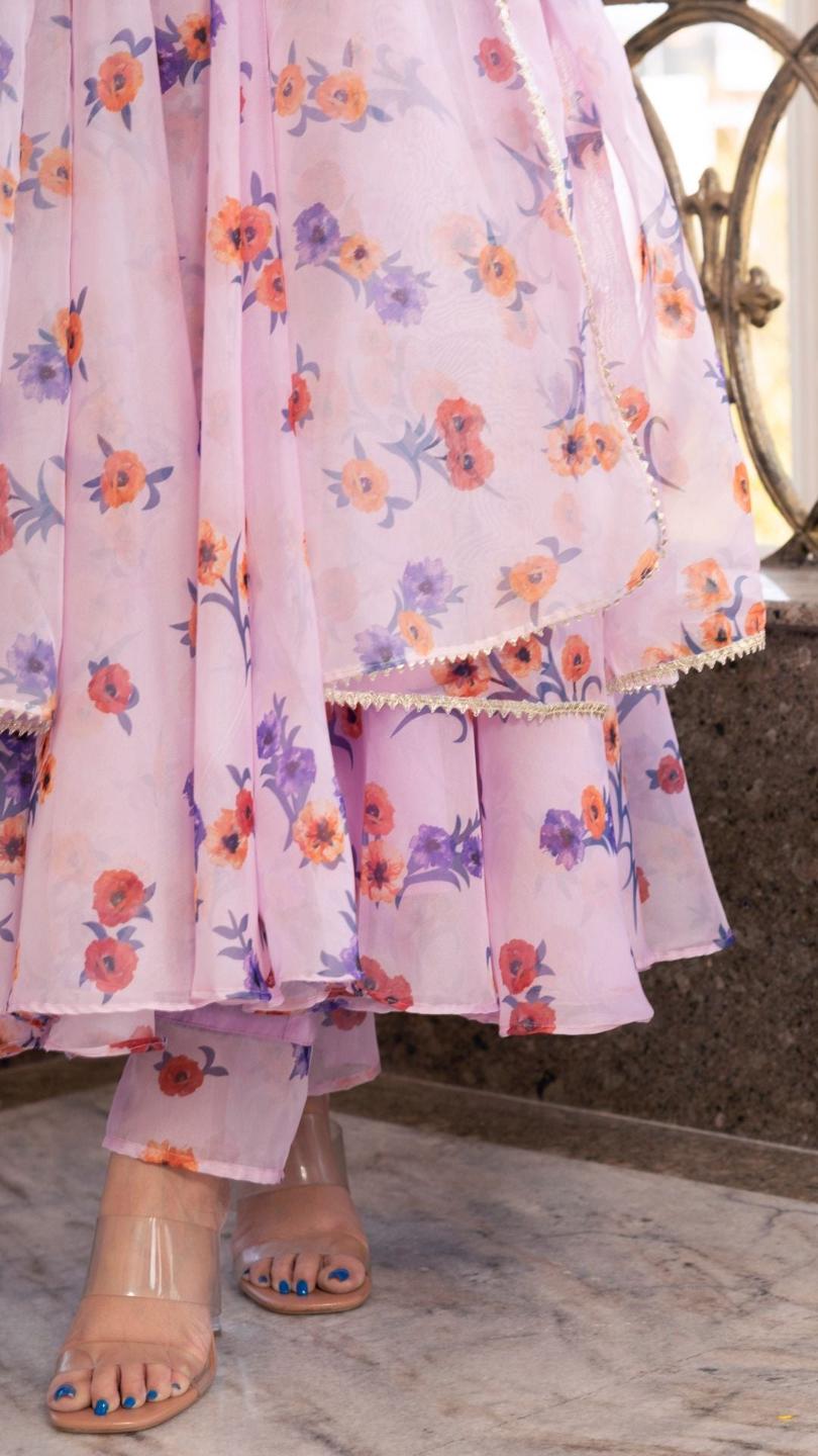 lavender-gangaur-printed-organza-anarkali-11403166PR, Women Indian Ethnic Clothing, Cotton Kurta Set Dupatta