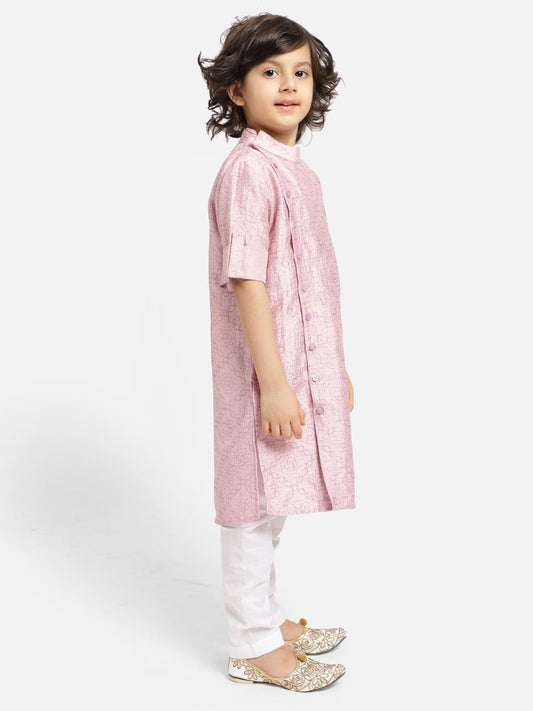 lavender-kurta-pajama-set-with-golden-glitter-10520074PK, Indian Kids Clothing, Satin Boy Kurta Pajama Set