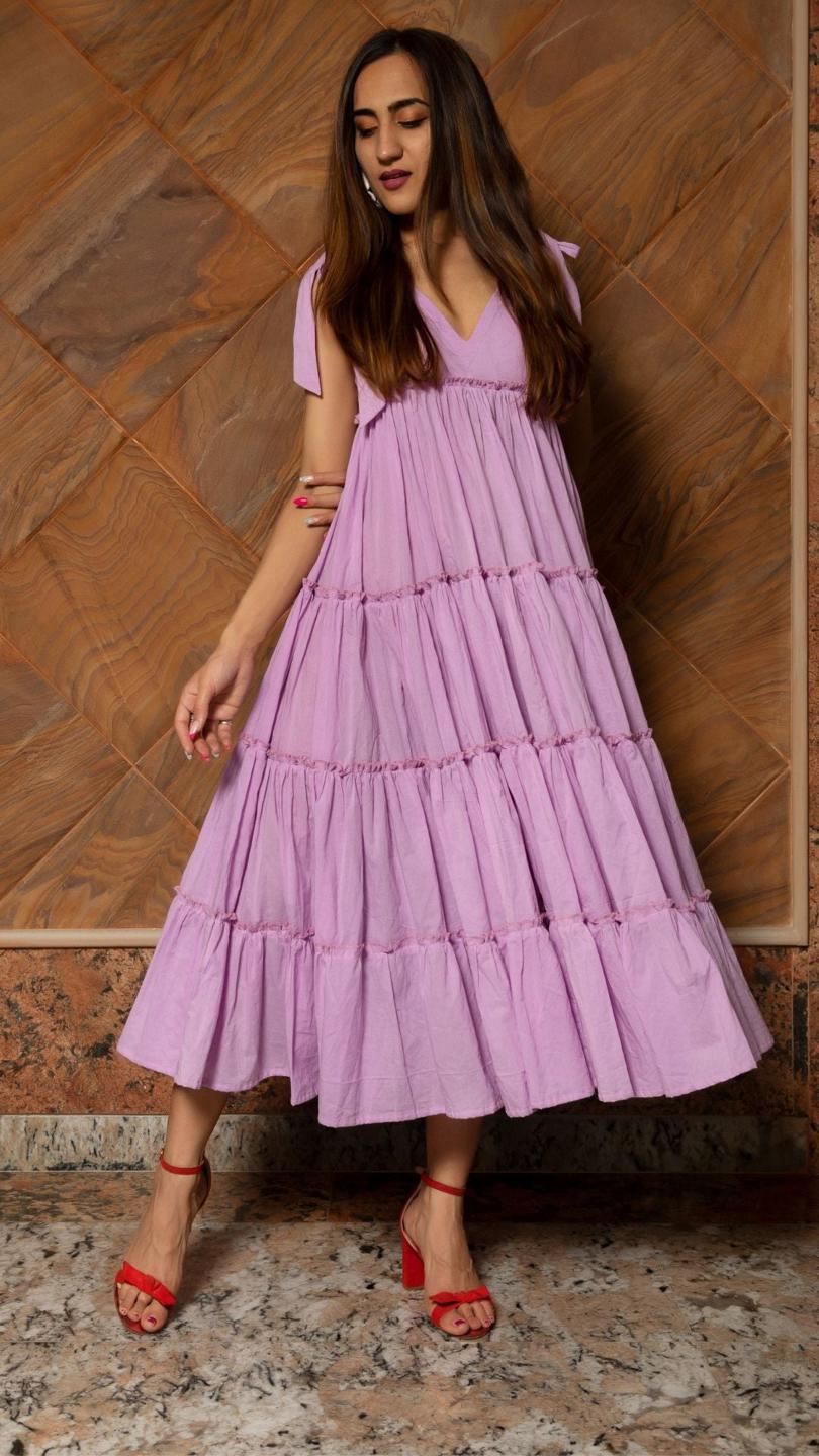 Lavender Pure Cotton Tiered Dress for Indian Women | Free Shipping , Easy Returns Fledgling Wings Lavender Pure Cotton Tiered Dress for Indian Women | Free Shipping , Easy Returns Fledgling Wings