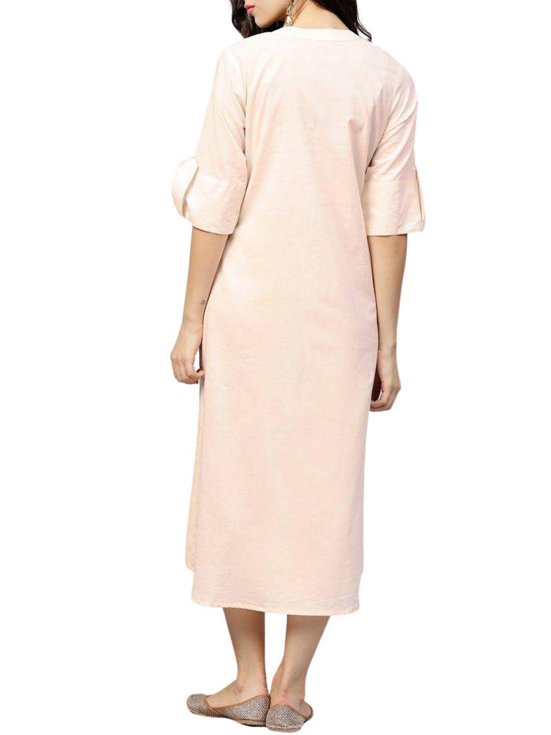 light-peach-madarin-collar-dress-with-front-placket--10204102PC, Women Clothing, Cotton Dress