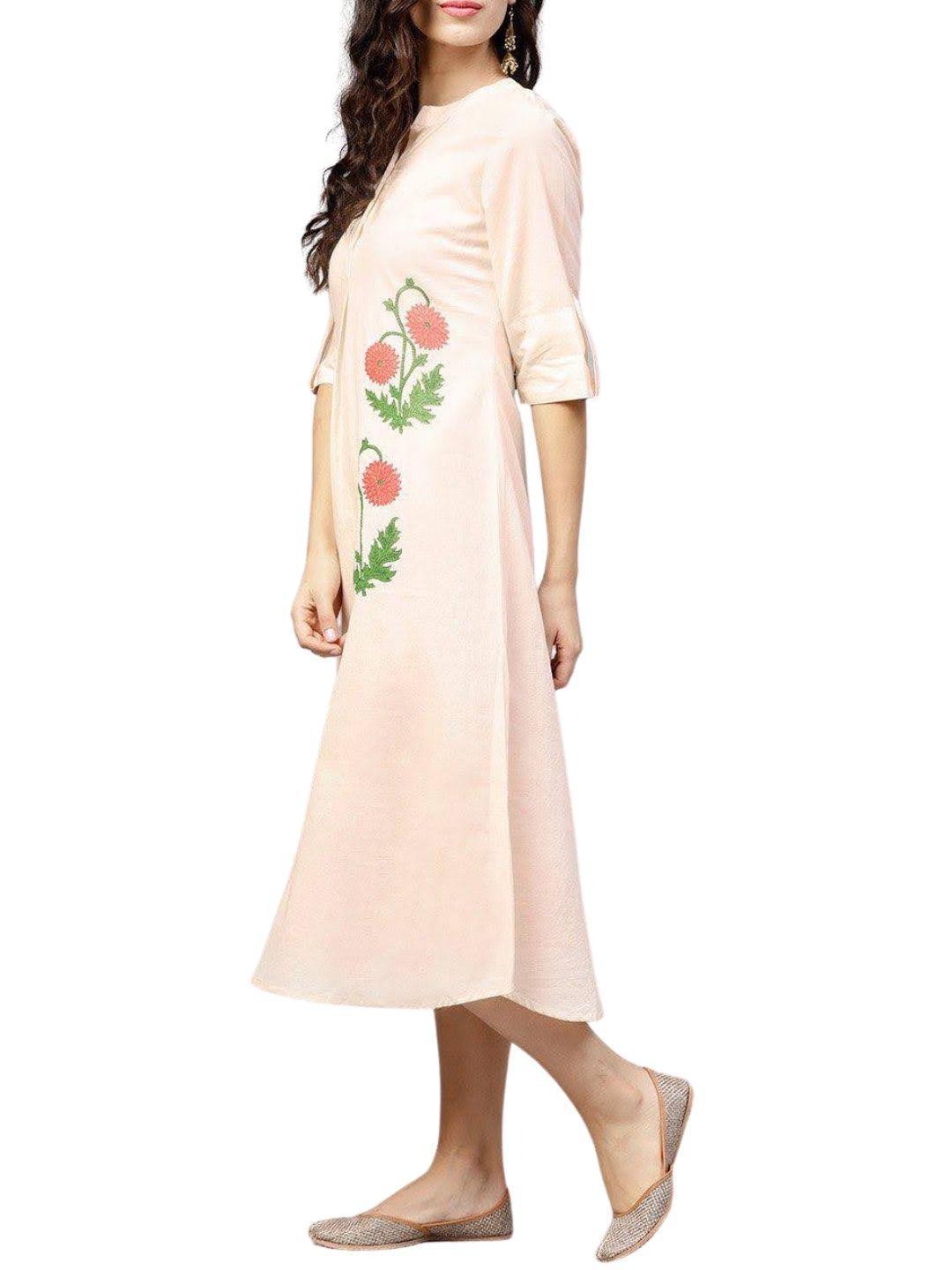 light-peach-madarin-collar-dress-with-front-placket--10204102PC, Women Clothing, Cotton Dress