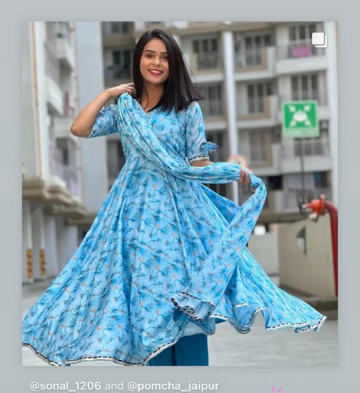 lilly-of-nile-chiffon-anarkali-suit-set-11403146BL, Women Indian Ethnic Clothing, Chiffon Kurta Set Dupatta
