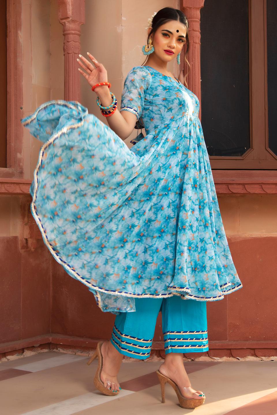 lilly-of-nile-chiffon-anarkali-suit-set-11403146BL, Women Indian Ethnic Clothing, Chiffon Kurta Set Dupatta