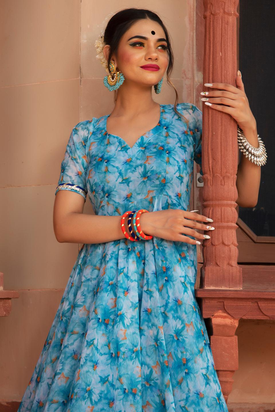 lilly-of-nile-chiffon-anarkali-suit-set-11403146BL, Women Indian Ethnic Clothing, Chiffon Kurta Set Dupatta
