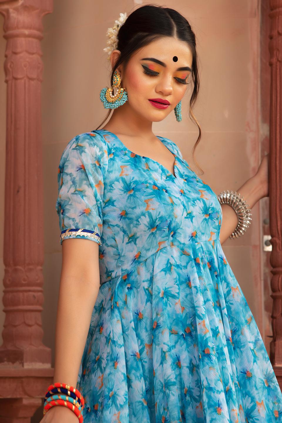 lilly-of-nile-chiffon-anarkali-suit-set-11403146BL, Women Indian Ethnic Clothing, Chiffon Kurta Set Dupatta