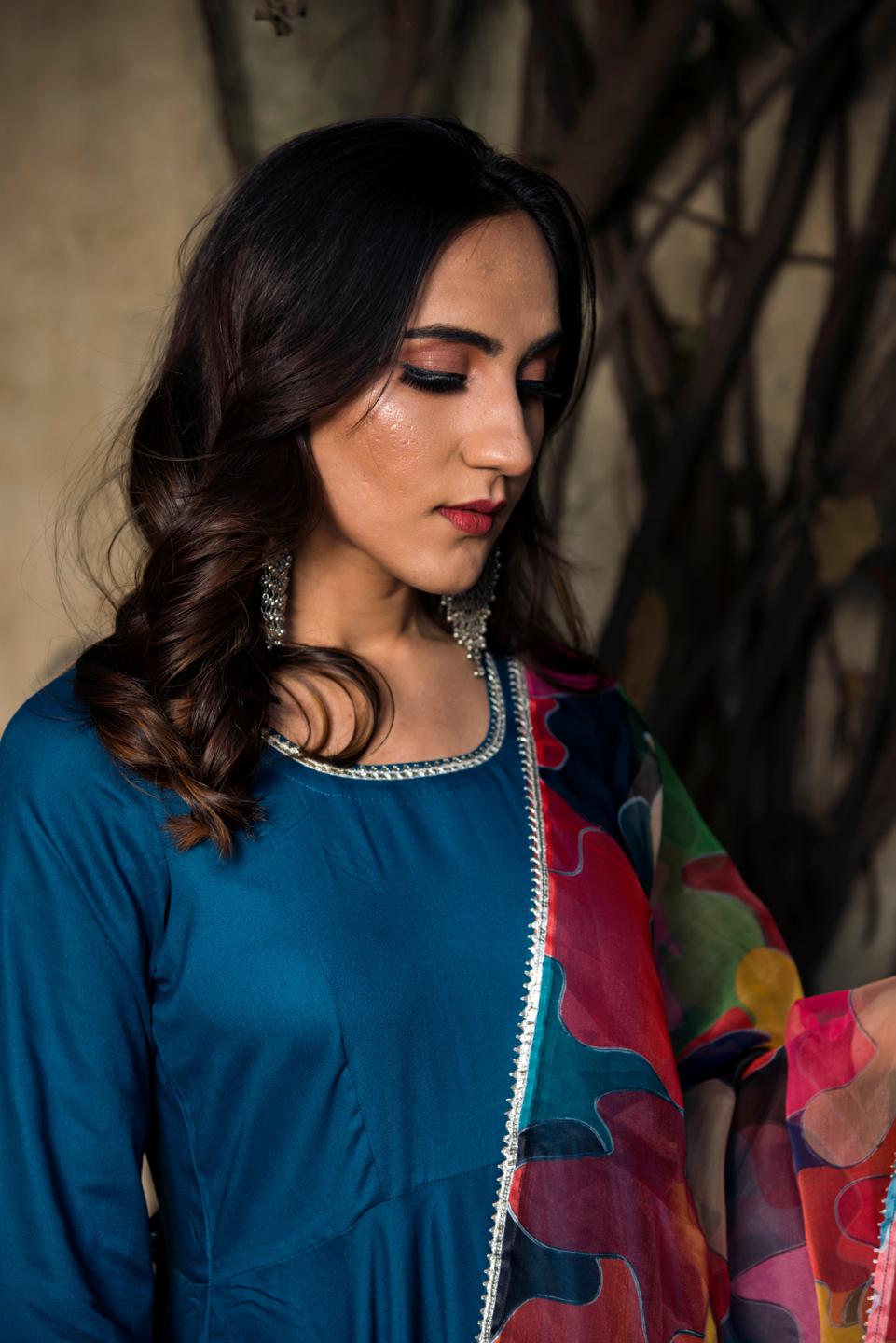 lily-blue-rayon-anarkali-11403136BL, Women Indian Ethnic Clothing, Rayon Kurta Set Dupatta