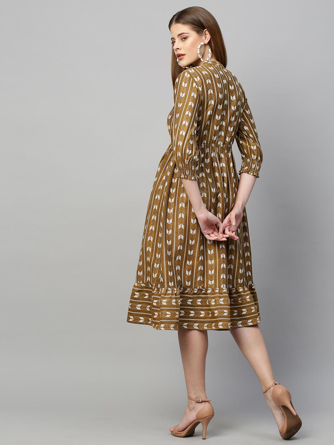 lurex-striped-woven-midi-flared-dress-khaki-grey-10304008GY, Women Clothing, Cotton Dress