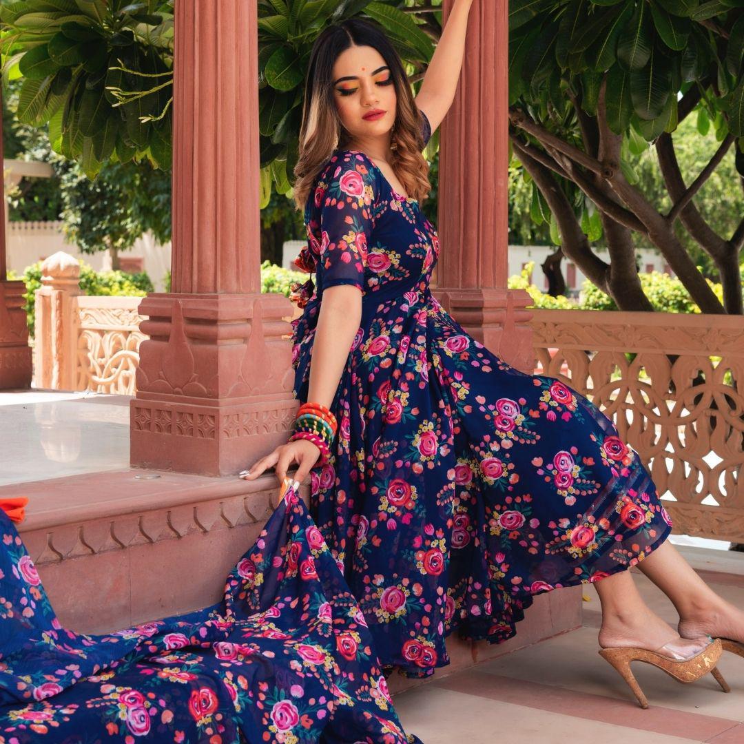 manjari-organza-phool-jaal-anarkali-set-11403154BL, Women Indian Ethnic Clothing, Organza Kurta Set Dupatta