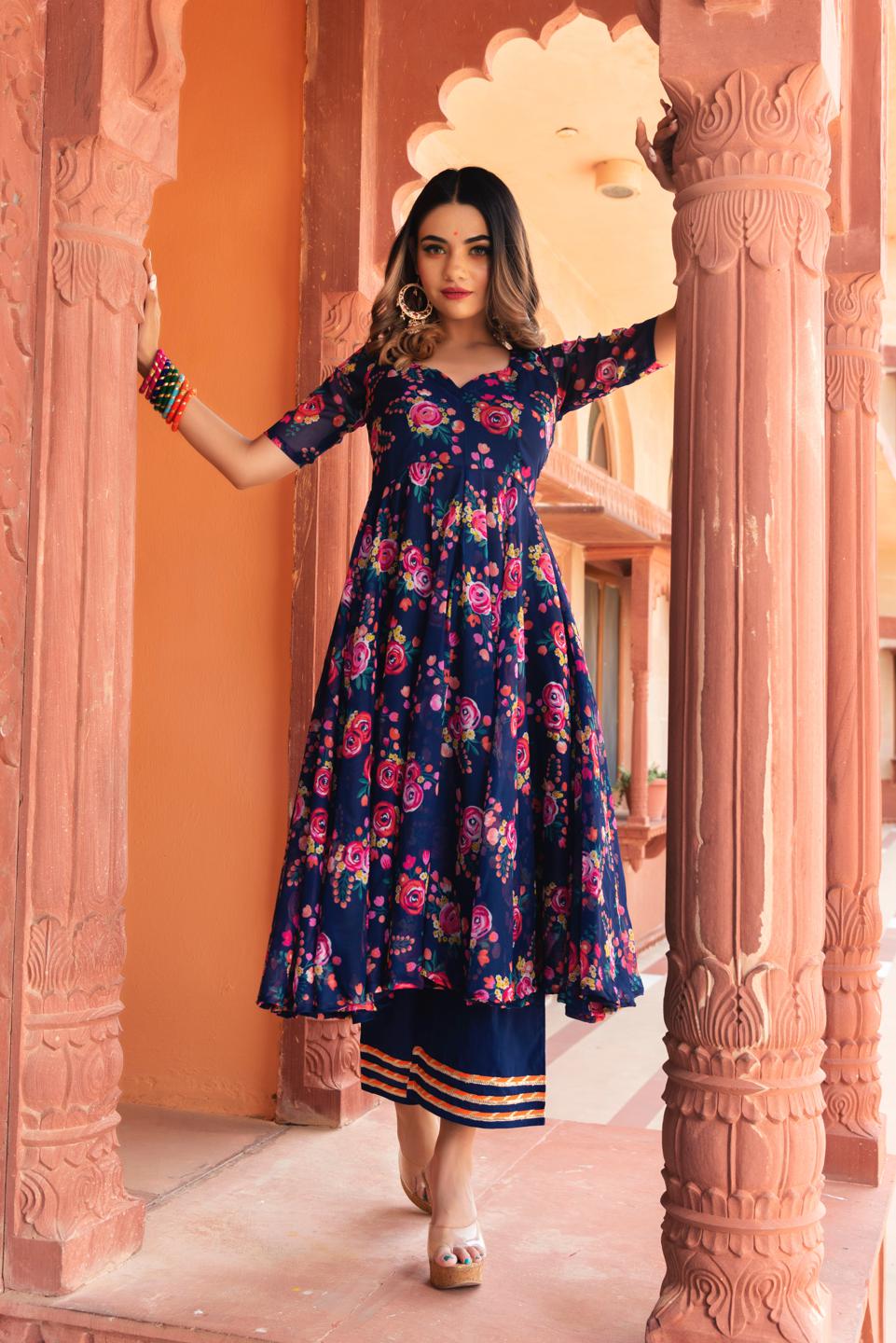 manjari-organza-phool-jaal-anarkali-set-11403154BL, Women Indian Ethnic Clothing, Organza Kurta Set Dupatta