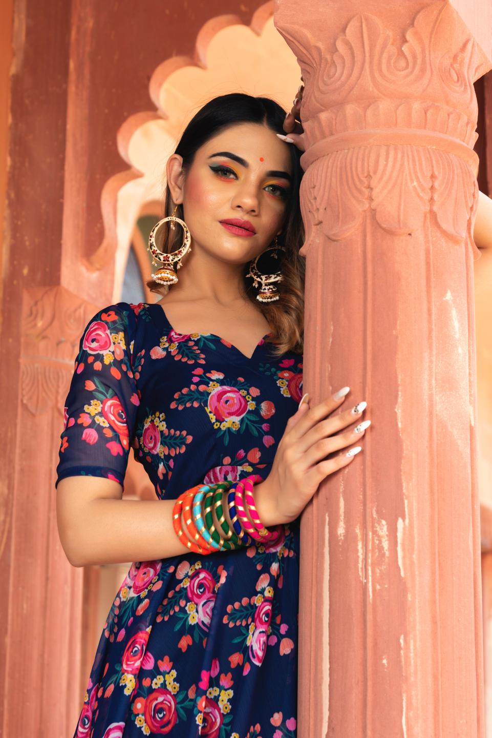 manjari-organza-phool-jaal-anarkali-set-11403154BL, Women Indian Ethnic Clothing, Organza Kurta Set Dupatta