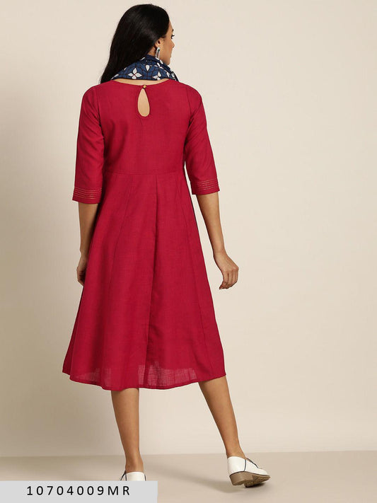 maroon-anarkali-dress-with-printed-scraf-10704009MR, Women Clothing, Poly Viscose Dress