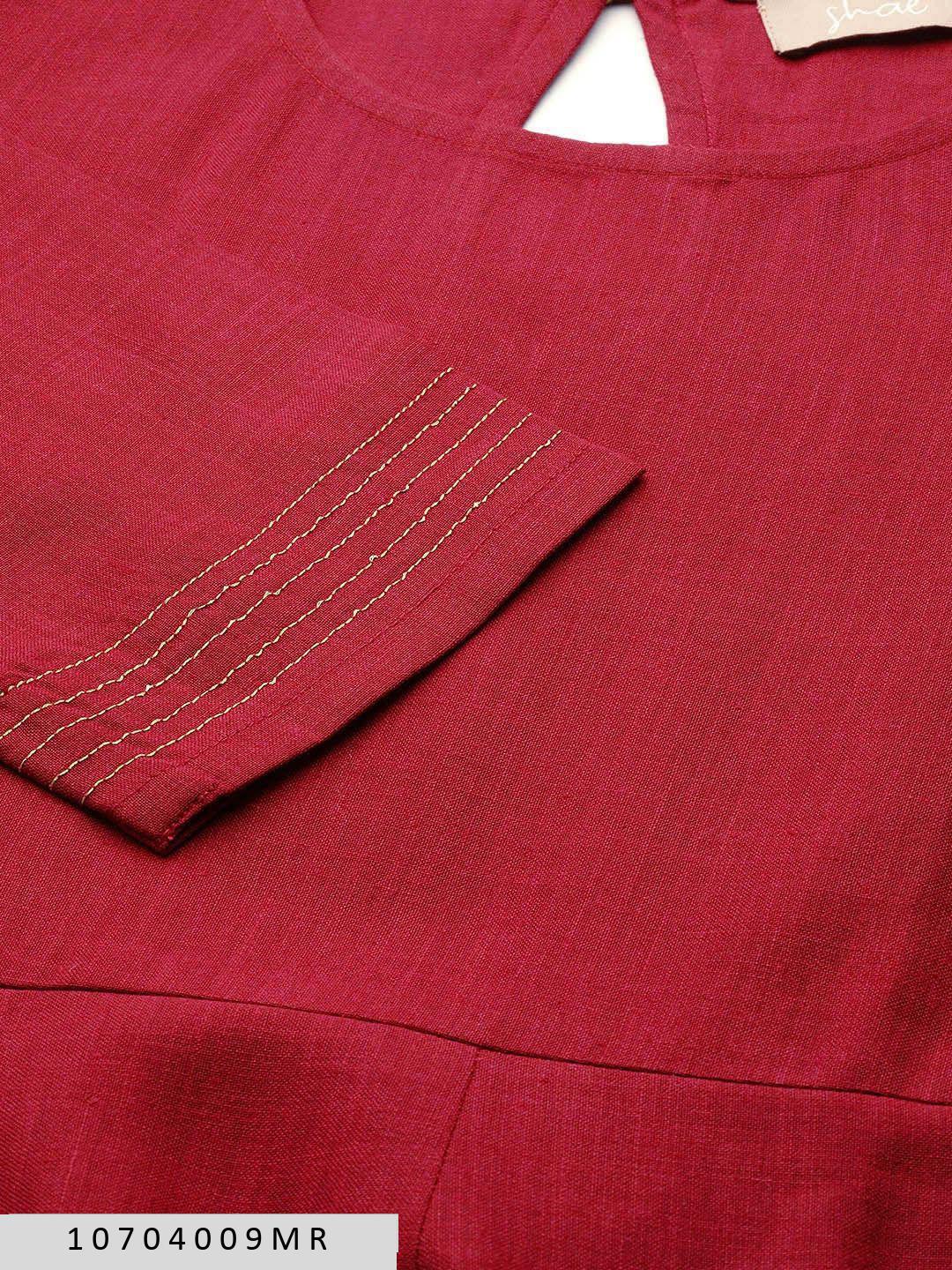 maroon-anarkali-dress-with-printed-scraf-10704009MR, Women Clothing, Poly Viscose Dress