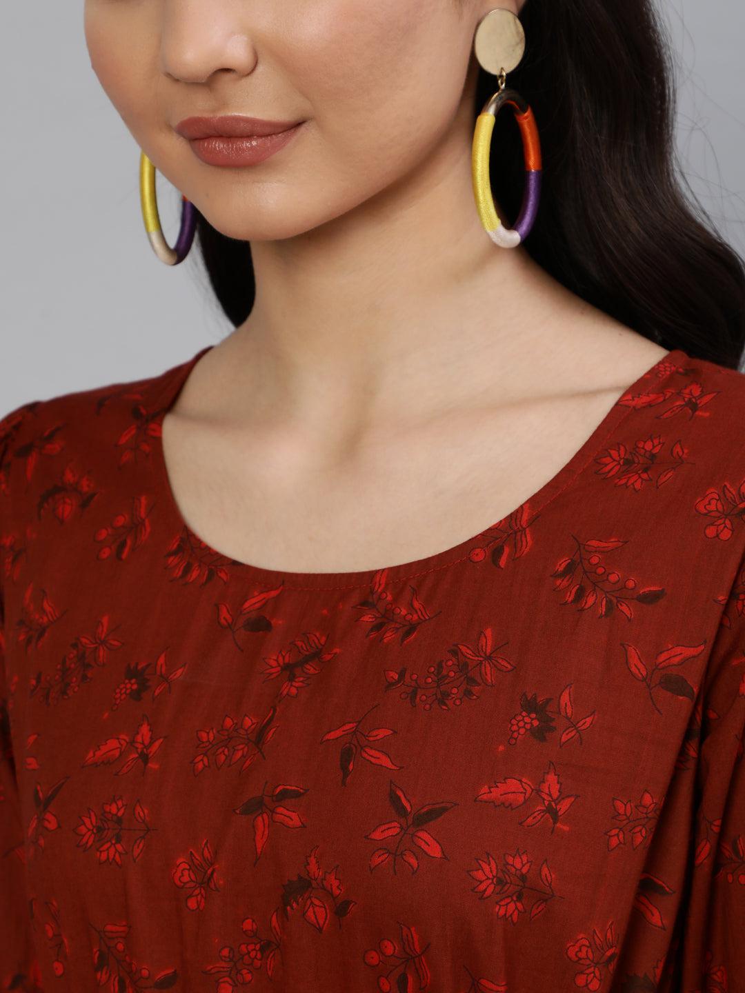maroon-printed-tiered-dress-10804003MR, Women Clothing, Cotton Dress