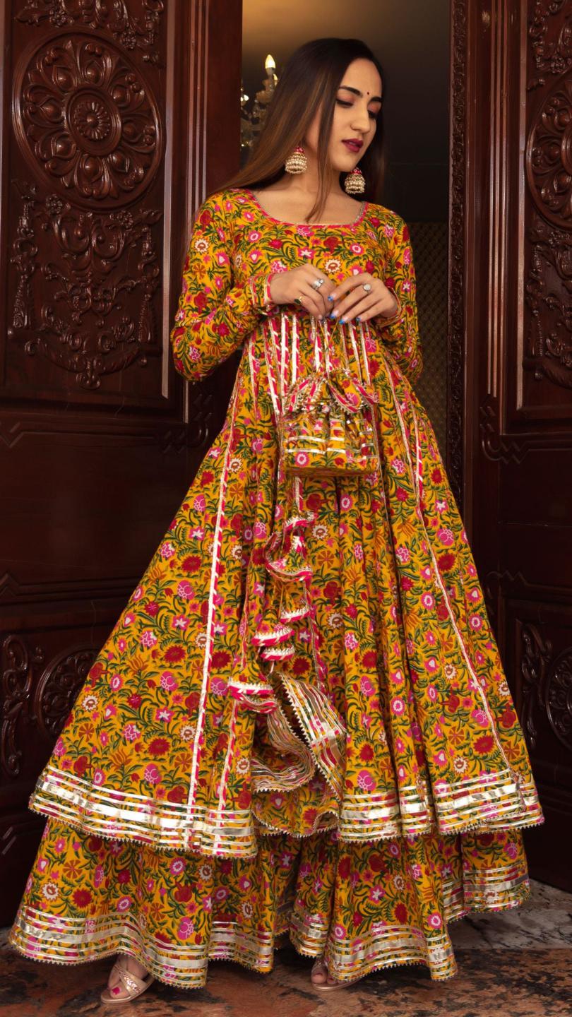 mastani-cotton-anarkali-palazzo-set-11403179YL, Women Indian Ethnic Clothing, Cotton Kurta Set Dupatta