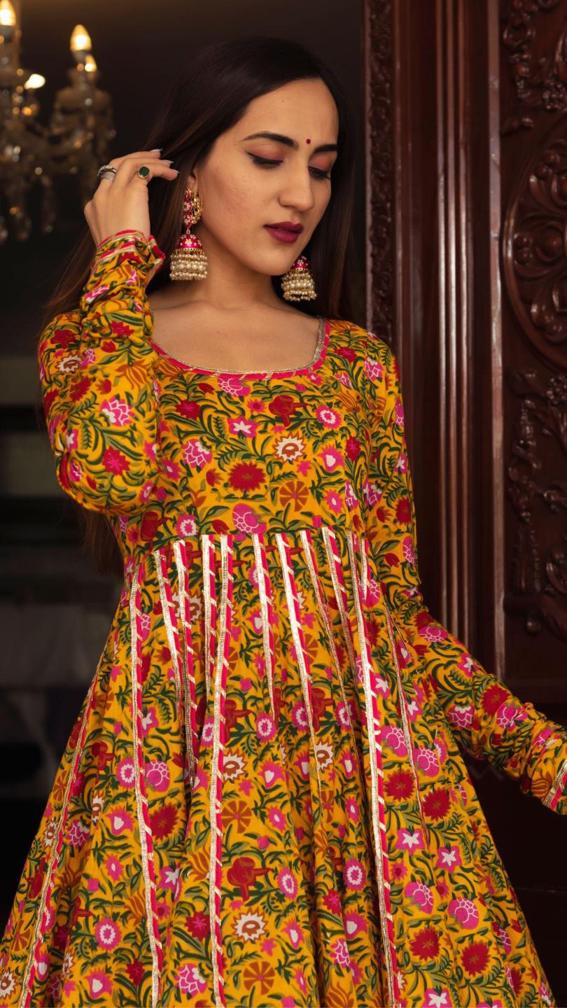 mastani-cotton-anarkali-palazzo-set-11403179YL, Women Indian Ethnic Clothing, Cotton Kurta Set Dupatta