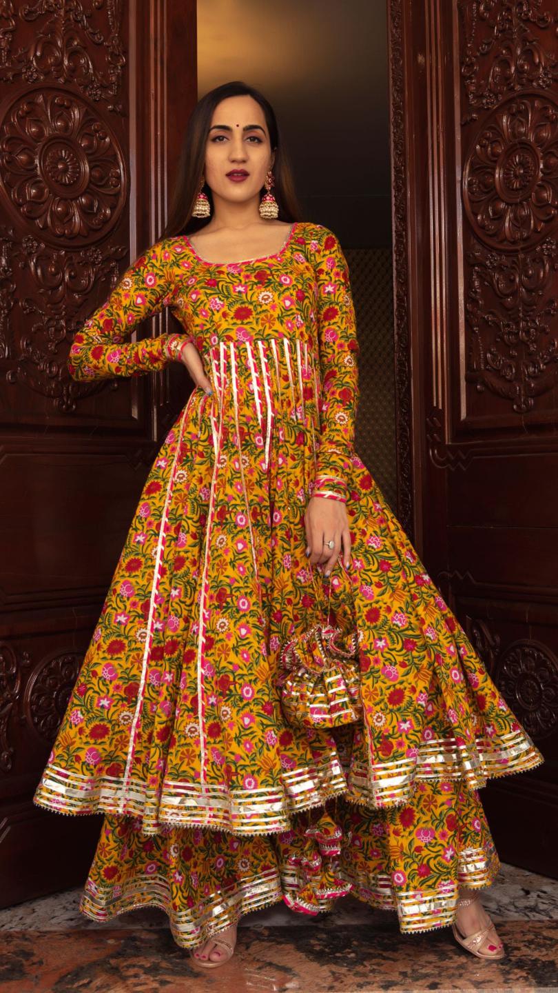 mastani-cotton-anarkali-palazzo-set-11403179YL, Women Indian Ethnic Clothing, Cotton Kurta Set Dupatta
