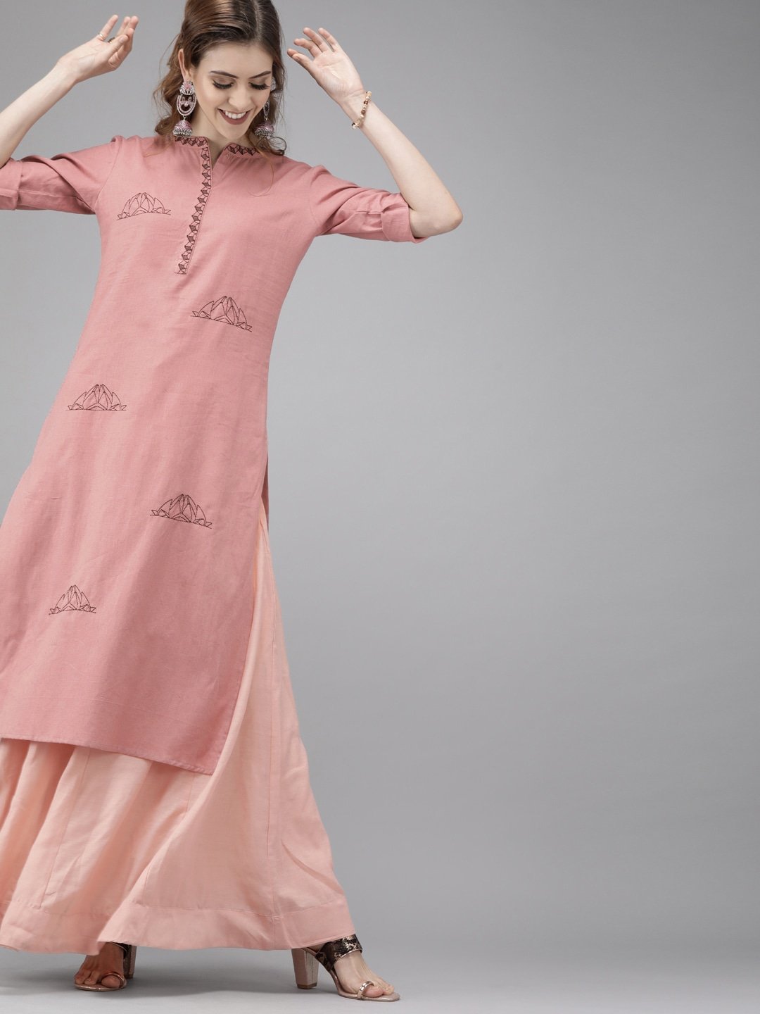 mauve-embroidered-straight-kurta-10101013PK, Women Indian Ethnic Clothing, Cotton Kurta