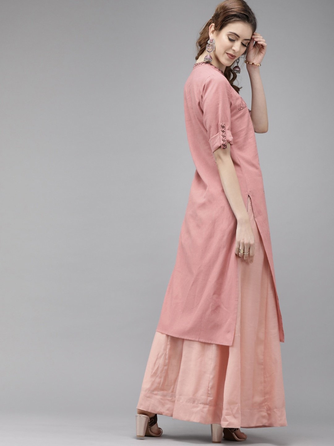 mauve-embroidered-straight-kurta-10101013PK, Women Indian Ethnic Clothing, Cotton Kurta