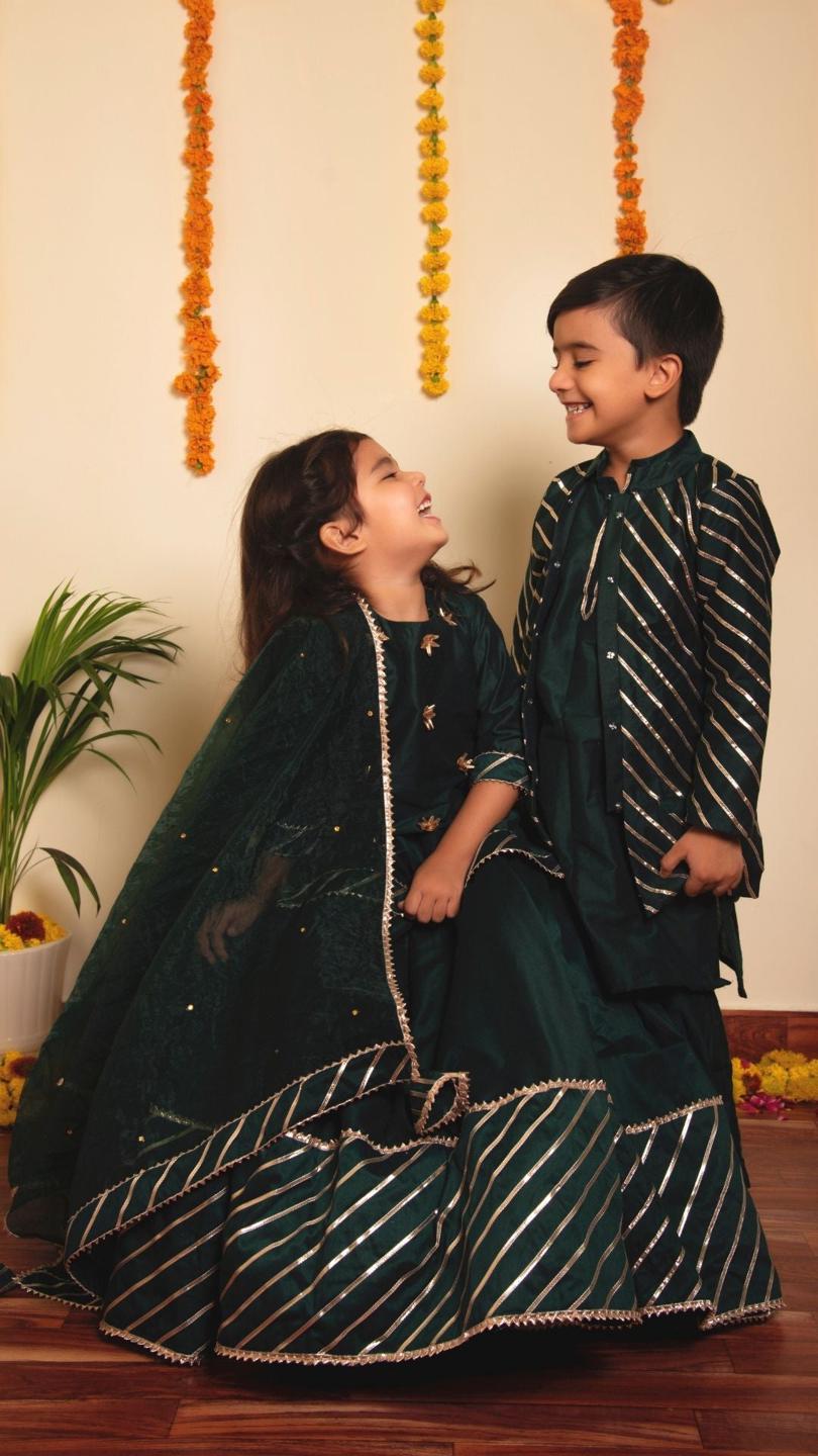 mimosa-green-kurta-jacket-set-11438019GR, Kids Indian Ethnic Clothing, Cotton Silk Boy Kurta Jacket Set