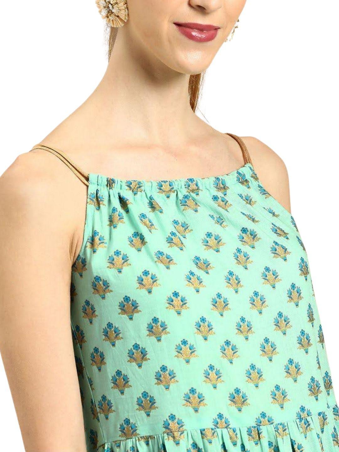 mint-green-printed-maxi-dress-10204105GR, Women Clothing, Cotton Dress