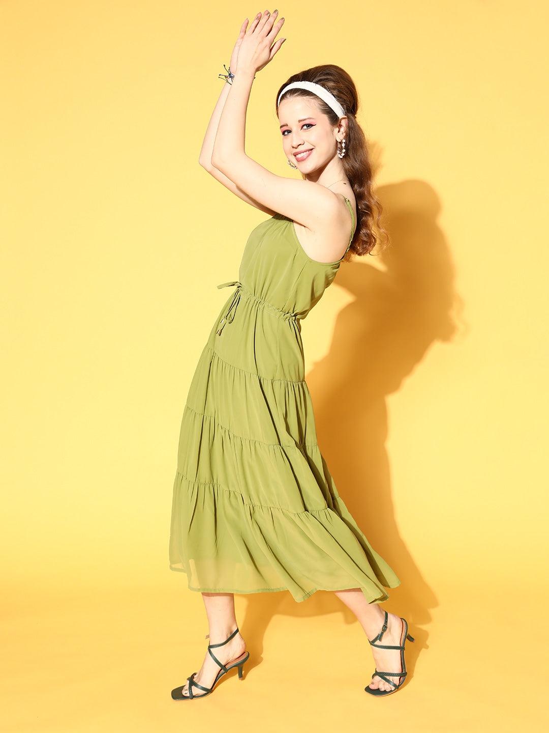 mint-green-strappy-tiered-dress-10704003GR, Women Clothing, Georgette Dress