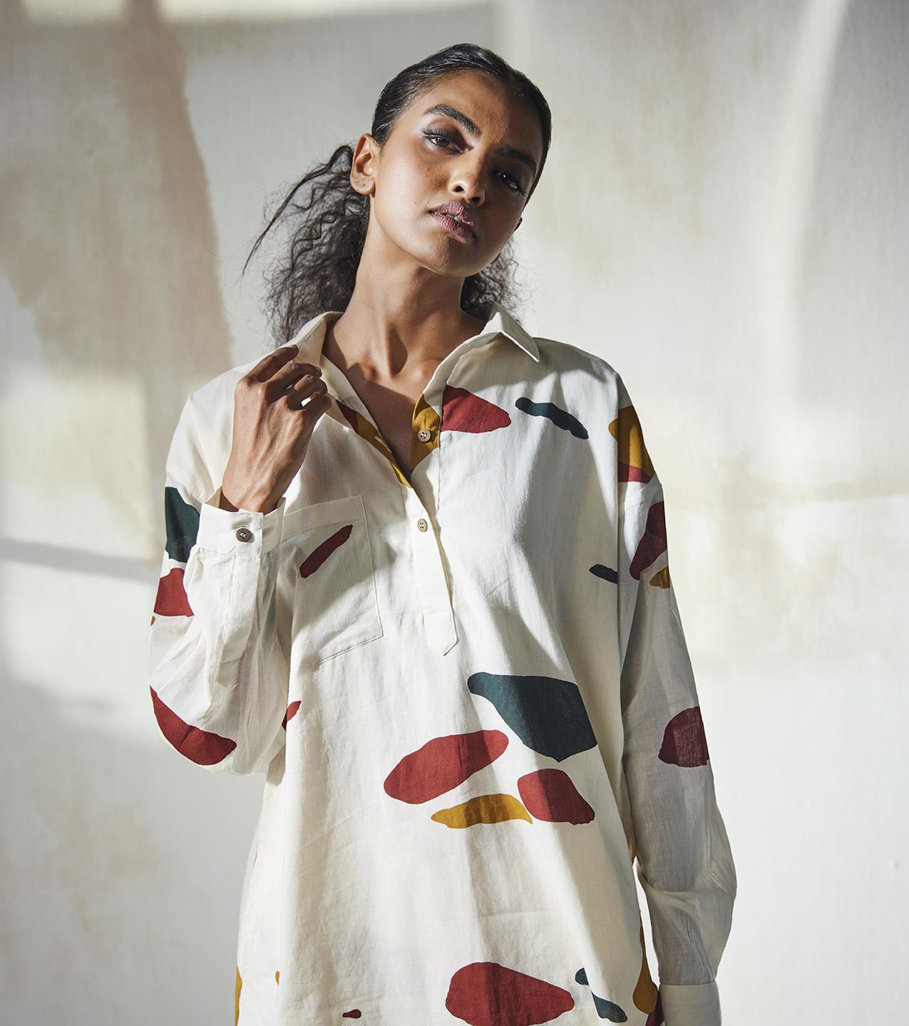 mosaic-printed-off-white-mulmul-co-ord-set-11940062WH, Women Clothing, Mulmul Matching Set