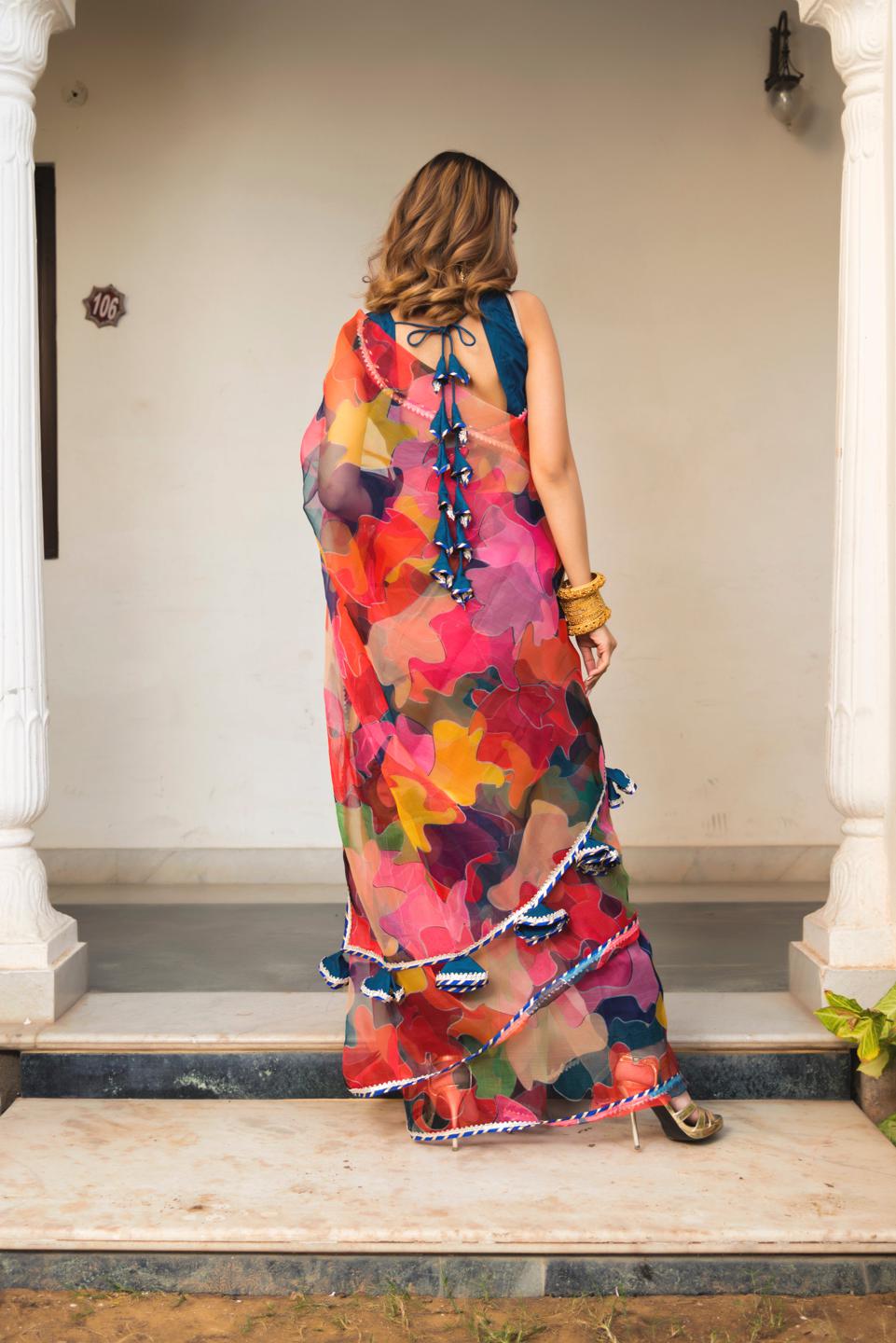 multi-color-organza-printed-saree-11422134ML, Women Indian Ethnic Clothing, Organza Saree