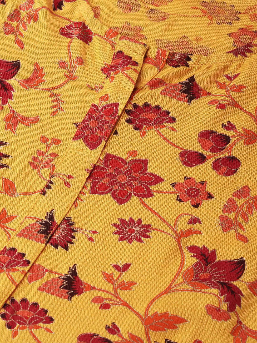 mustard-yellow-red-printed-a-line-dress-10204108YL, Women Clothing, Cotton Dress