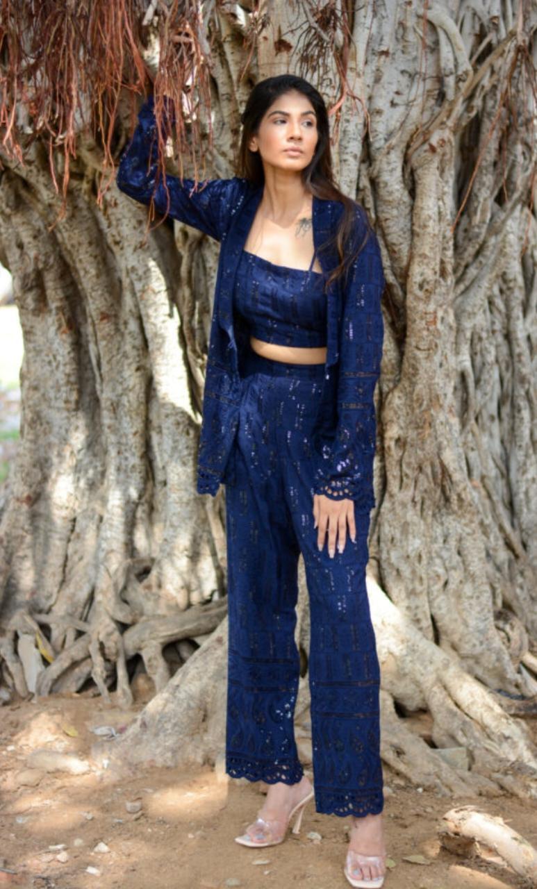 navy-blue-chikankari-co-ord-set-11640025BL, Women Clothing, Chikankari Matching Set