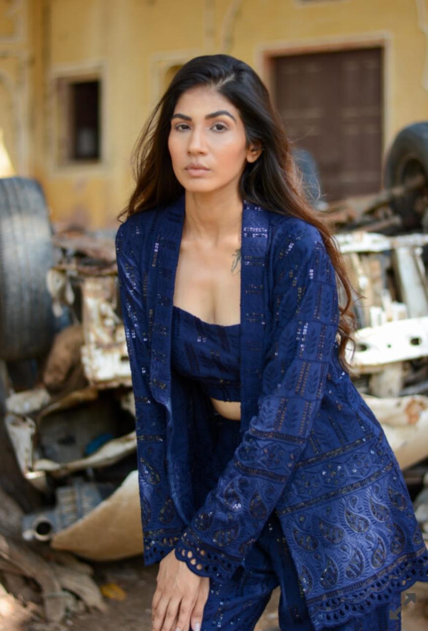 navy-blue-chikankari-co-ord-set-11640025BL, Women Clothing, Chikankari Matching Set