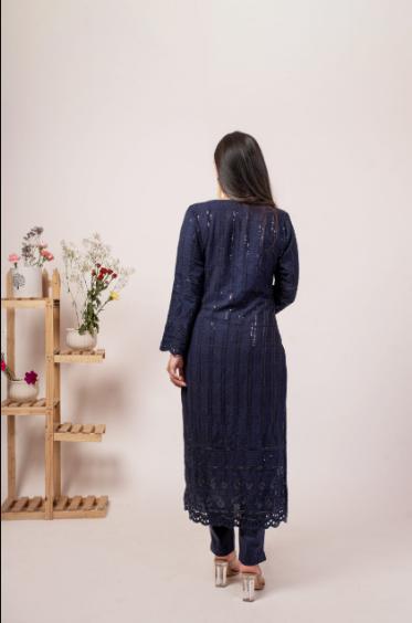 navy-blue-chikankari-suit-11603038BL, Women Indian Ethnic Clothing, Chikankari Kurta Set Dupatta