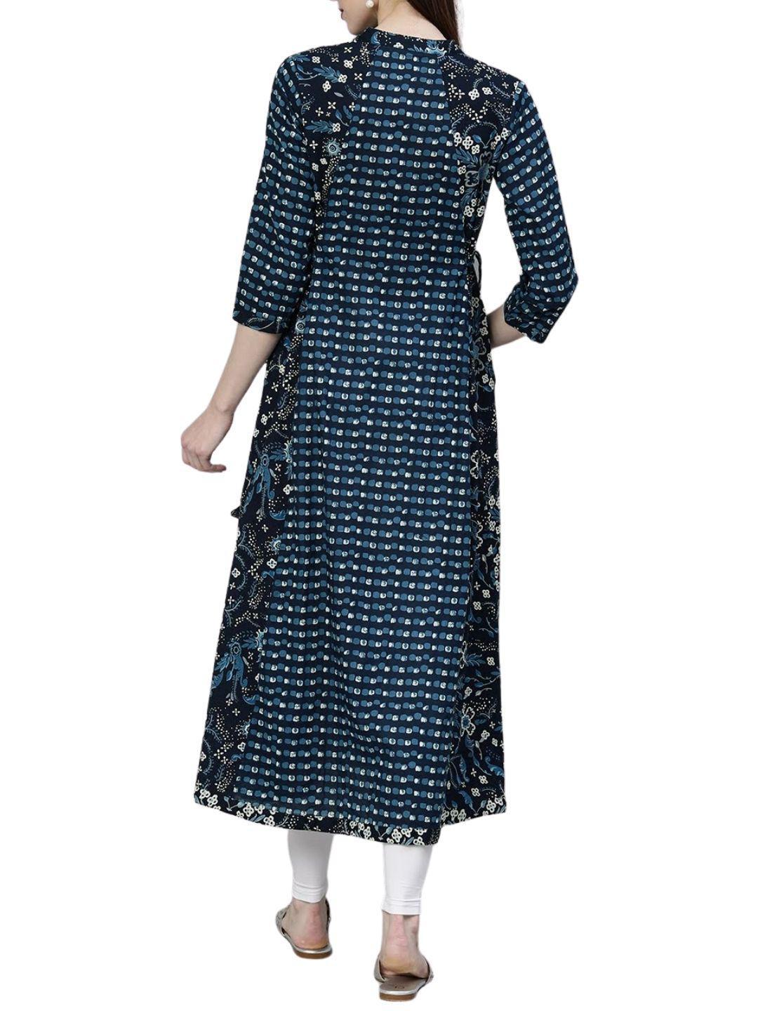 navy-blue-printed-a-line-kurta-10001012BL, Women Indian Ethnic Clothing, Cotton Kurta