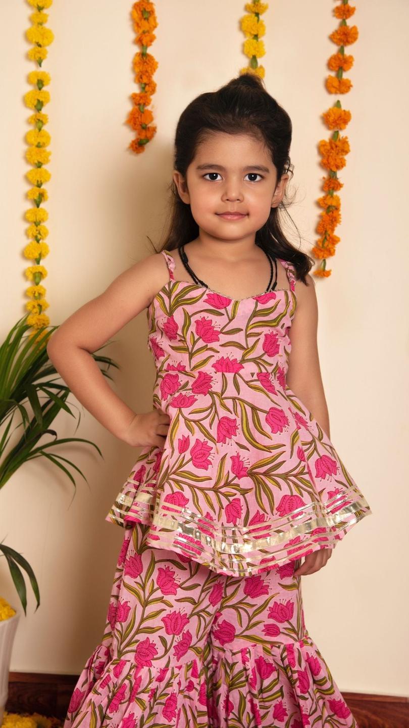 nazakat-sharara-set-11434032PK, Kids Indian Ethnic Clothing, Cotton Girl Kurta Set