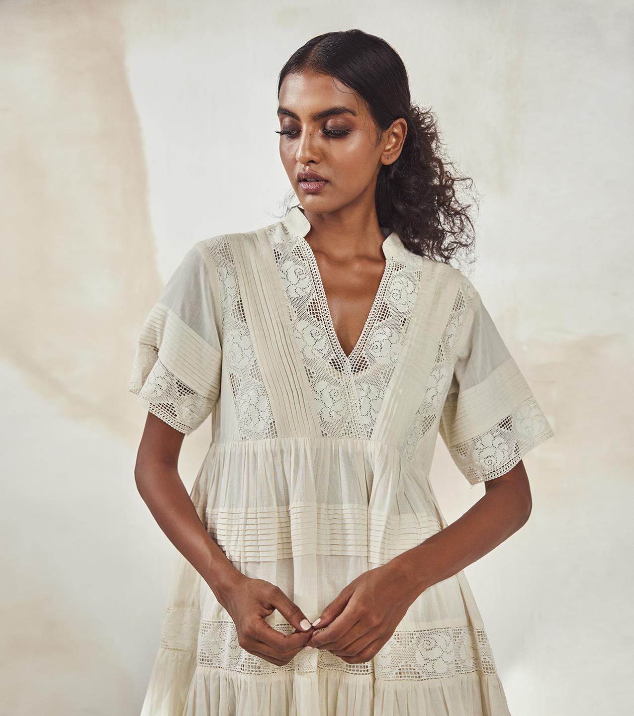 off-white-mulmul-fit-flare-dress-with-lace-detailing-11904079WH, Women Clothing, Mulmul Dress