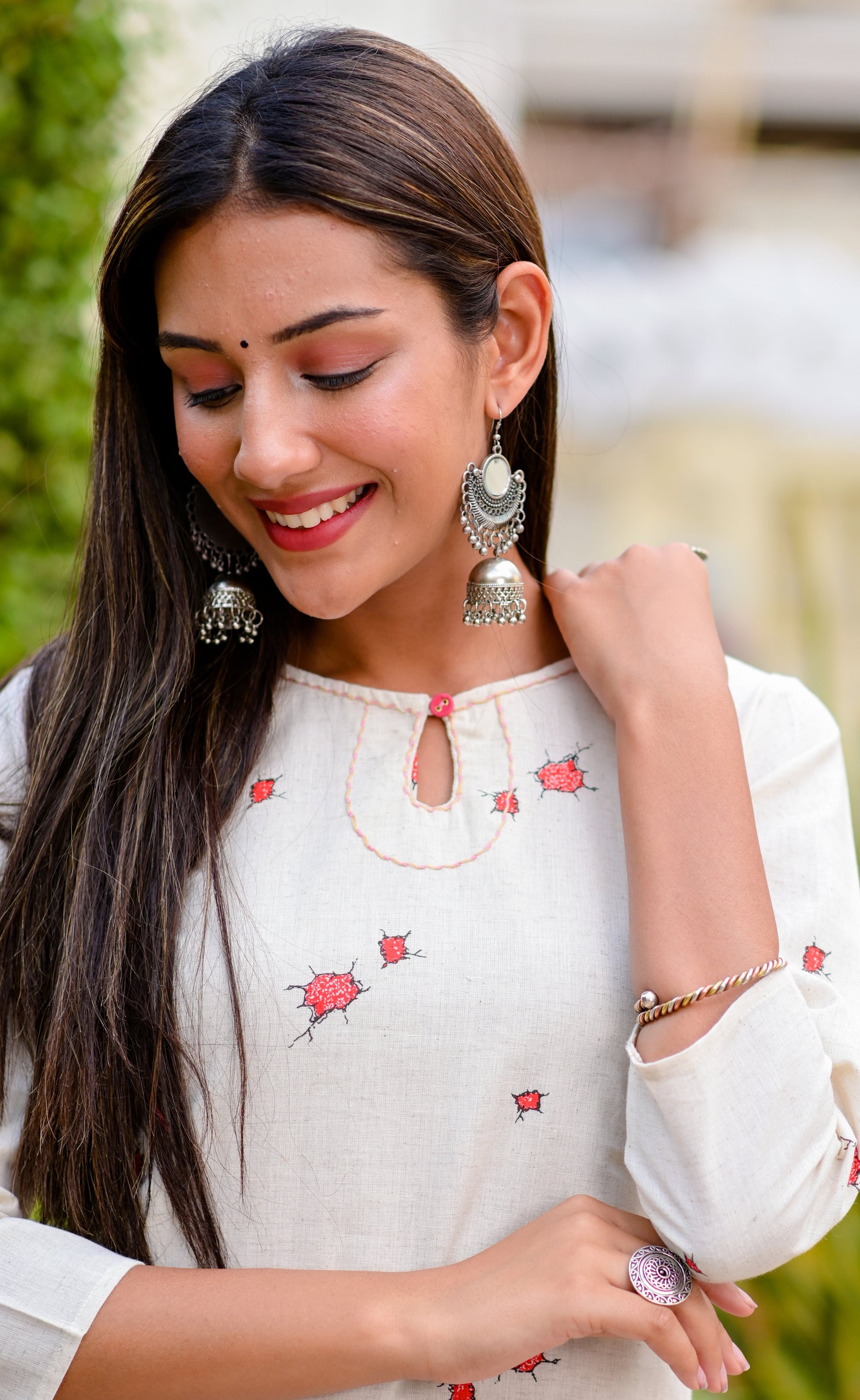 off-white-printed-kurta-with-trousers-10102016WH, Women Indian Ethnic Clothing, Cotton Kurta Set