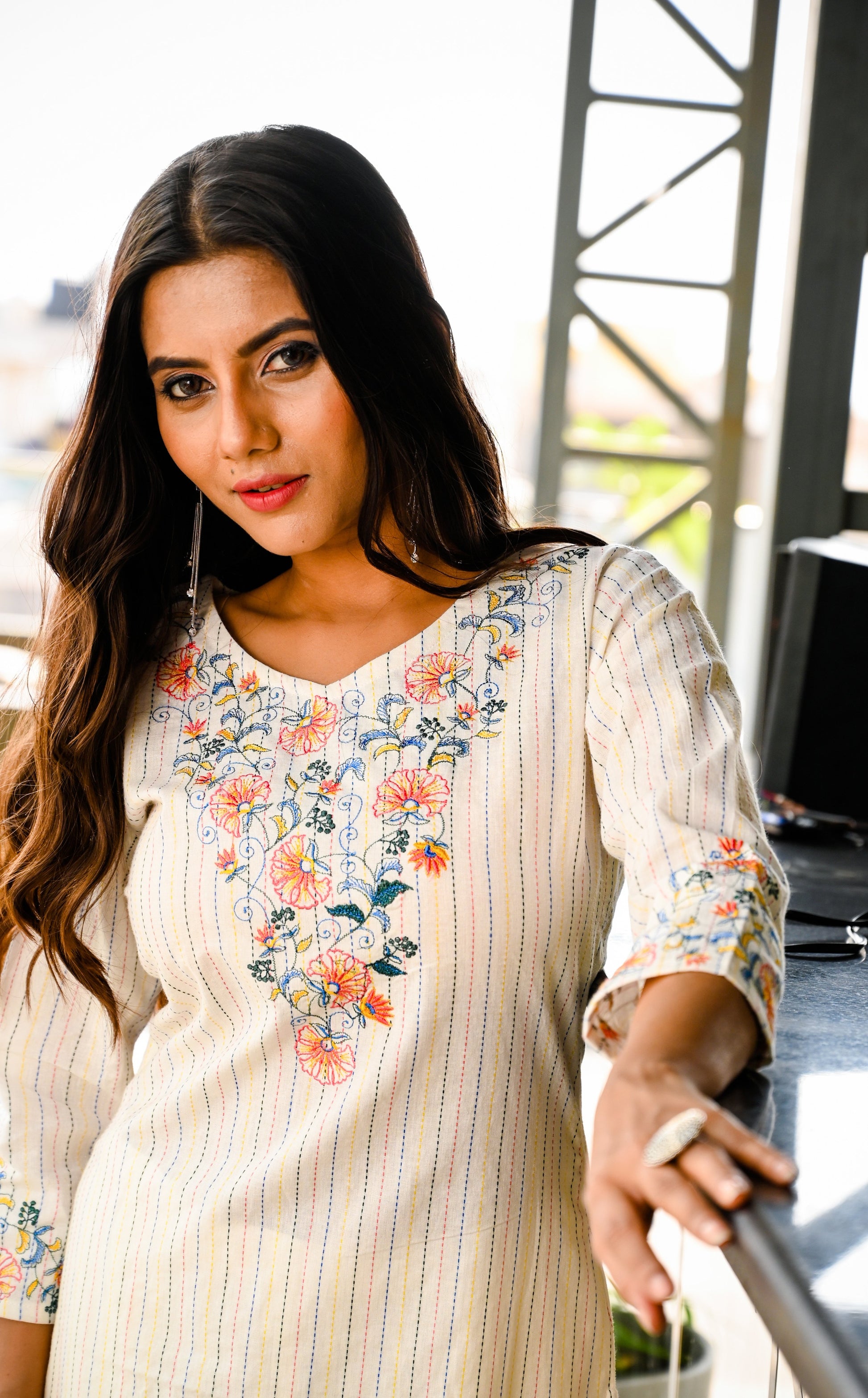 offwhite-embroidered-straight-kurta-10101009WH, Women Indian Ethnic Clothing, Viscose Cotton Kurta