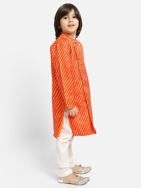 orange-printed-kurta-with-white-pajama-set-10520078OR, Indian Kids Clothing, Satin Boy Kurta Pajama Set