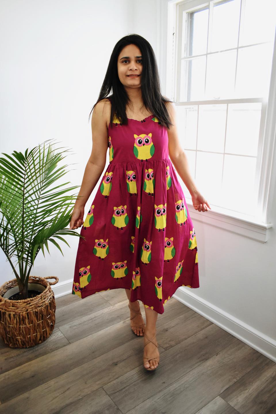 Owl Print Sleeveless Dress