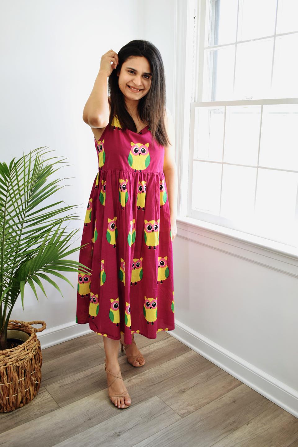 Owl Print Sleeveless Dress