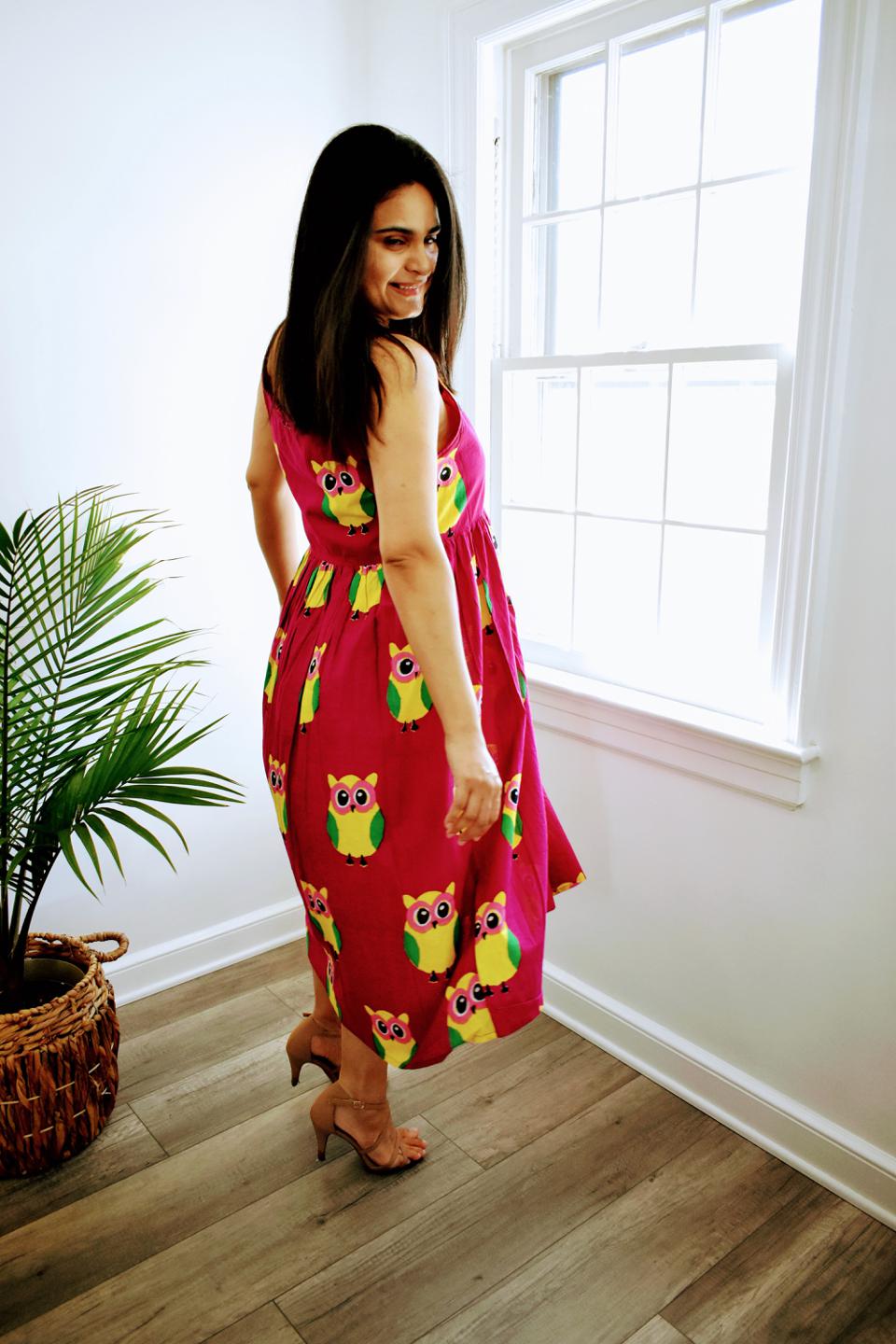 Owl Print Sleeveless Dress