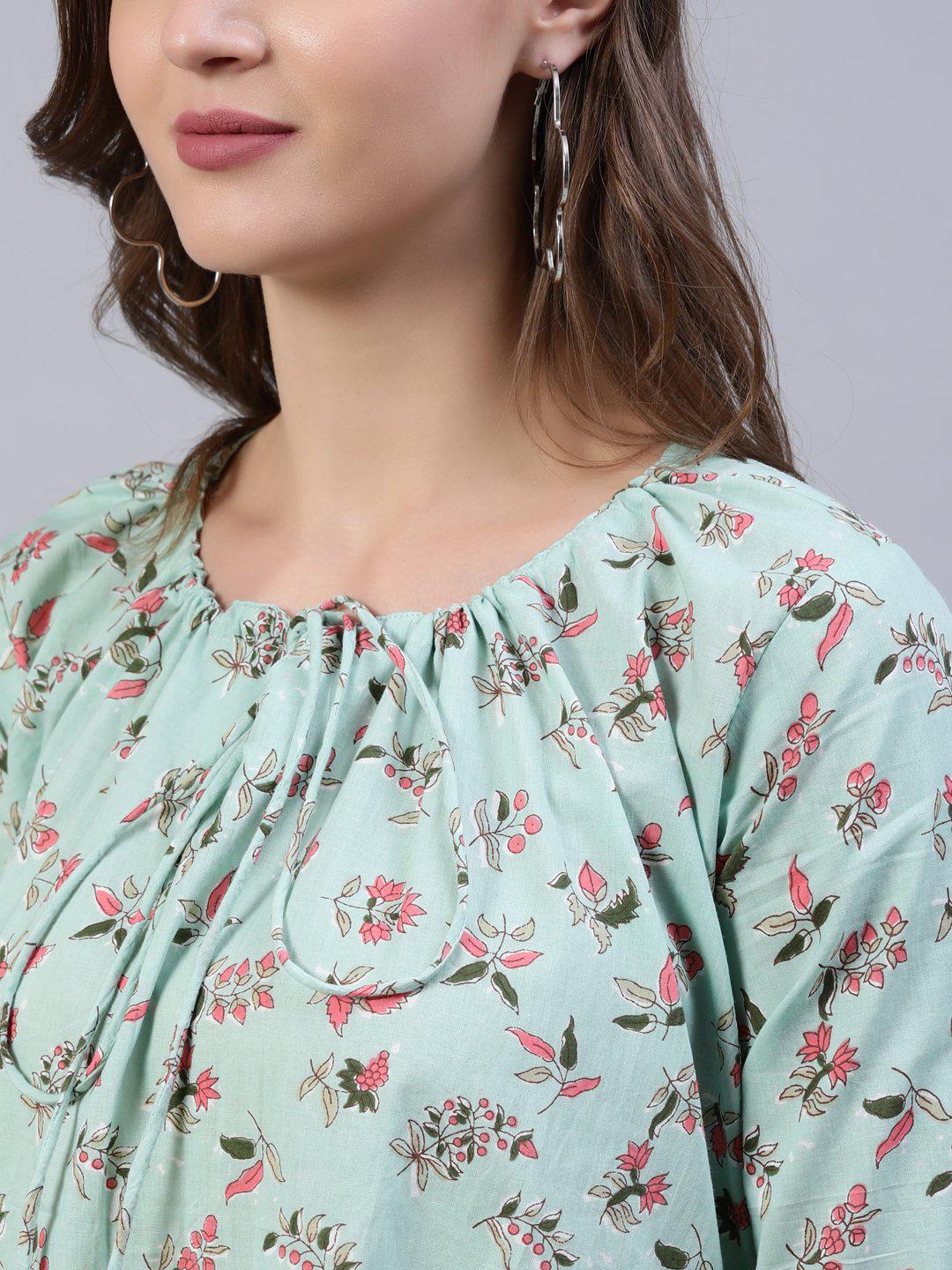 pastel-green-printed-dress-10804002GR, Women Clothing, Cotton Dress